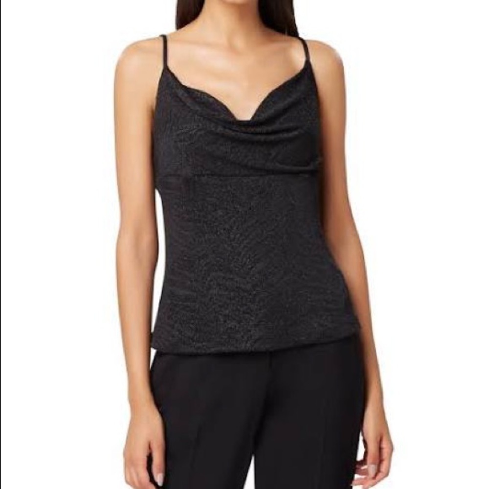 Cowlneck Metallic Camisole Top Black Glitter